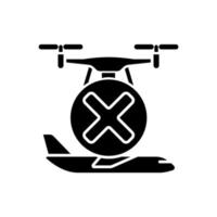 Fliegen Sie nicht in der Nähe von Flugzeugen schwarzes Symbol für manuelles Label-Symbol vektor