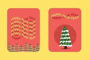 einstellen von glücklich Neu Jahr Karten mit Weihnachten Bäume im retro Stil Grafik Beschriftung vektor
