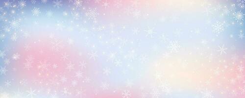 jul snöig bakgrund. kall rosa blå vinter- himmel. vektor is häftig snöstorm på lutning textur med bokeh och flingor. festlig ny år tema för säsong försäljning tapet.