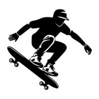 Skater Silhouette isoliert auf Weiß Hintergrund. Skateboard. Vektor Illustration.