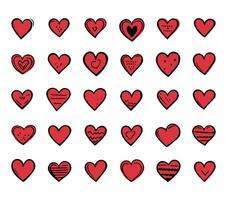 Gekritzel Herzen, Hand gezeichnet Liebe Herz Sammlung isoliert auf Weiß Hintergrund. Vektor Illustration zum irgendein Design.