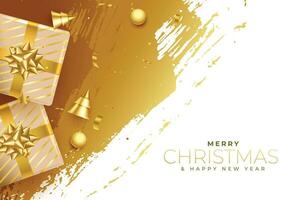 abstrakt jul gyllene kort med presentförpackning och grunge bakgrund vektor