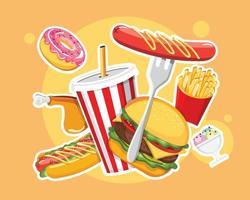 Fast-Food-Hot-Dog-Symbole isolierte Vektor-Fast-Food-Symbole vektor