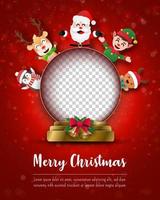 Frohe Weihnachten und ein glückliches neues Jahr, Weihnachtspostkarte mit Leerzeichen in Weihnachten mit Weihnachtsmann und Freunden, Papierkunststil vektor
