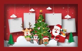 jul vykort banner bakgrund, tomt foto med julgran i ram