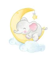 söt liten elefant som tuppar på månen illustrationen vektor