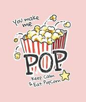 pop- slogan med tecknad serie hand dragen popcorn vektor illustration