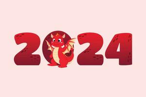 stor tal 2024 med söt kinesisk drake eleganta tal på en ljus bakgrund vektor