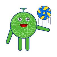 Cantaloup-Melone Charakter spielen Volley Ball Illustration vektor