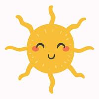 Vektor glücklich Karikatur Sonne. Hand gezeichnet süß lächelnd Sonnen, sonnig glücklich Charakter