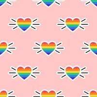 sömlös mönster med hjärta i HBTQ flagga färger. regnbåge färgad hjärta. HBTQ klistermärke i klotter stil. hbtq, HBTQ stolthet gemenskap symbol. vektor illustration.