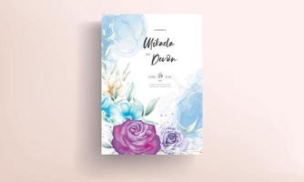 elegante und luxuriöse aquarellblumenhochzeitseinladungskarte vektor