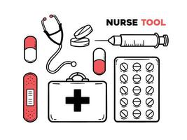 sjuksköterska verktyg uppsättning hand dragen illustration vektor