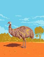 emu i gundabooka nationell parkera i vildmark nsw Australien konst deco wpa affisch konst vektor