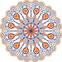 ethnisch Mandala mit bunt Ornament. ein kreisförmig Design mit Orange und Blau wirbelt vektor