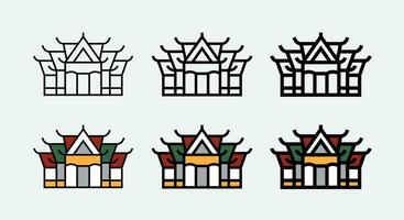 thailändisch Tempel Buddhismus Linie Symbol und gefüllt Gliederung Vektor