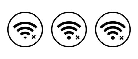 koppla ifrån wiFi ikon uppsättning på cirkel linje. förlorat trådlös förbindelse symbol vektor