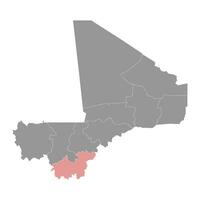 sikasso Region Karte, administrative Aufteilung von Mali. Vektor Illustration.