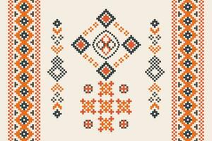 etnisk geometrisk tyg mönster korsa stitch.ikat broderi etnisk orientalisk pixel mönster brun grädde bakgrund. abstrakt, vektor, illustration. textur, kläder, ram, motiv, siden tapet. vektor