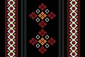 ethnisch geometrisch Stoff Muster Kreuz Stich.ikat Stickerei ethnisch orientalisch Pixel Muster schwarz Hintergrund. abstrakt, vektor, illustration. Textur, Kleidung, Rahmen, Dekoration, Motive, Seide Hintergrund. vektor