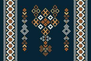 etnisk geometrisk tyg mönster korsa stitch.ikat broderi etnisk orientalisk pixel mönster Marin blå bakgrund. abstrakt, vektor, illustration. textur, kläder, halsduk, dekoration, motiv, siden tapet. vektor