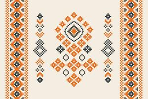 ethnisch geometrisch Stoff Muster Kreuz Stich.ikat Stickerei ethnisch orientalisch Pixel Muster braun Sahne Hintergrund. abstrakt, vektor, illustration. Textur, Kleidung, Rahmen, Motive, Seide Hintergrund. vektor