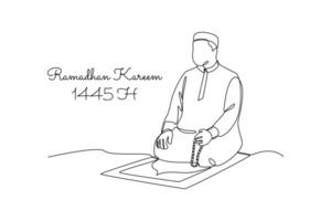 einer kontinuierlich Linie Zeichnung von Begrüßung Ramadan Konzept. Gekritzel Vektor Illustration im einfach linear Stil.