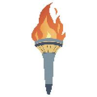 pixel prickar flammande fackla. tecknad serie ficklampa vidja flamma. brinnande brand eller flamma. sport brand tecken. vektor