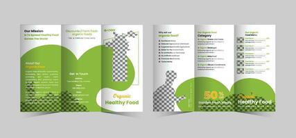 Öko Essen dreifach Broschüre Vorlage oder organisch Essen Speisekarte dreifach Broschüre Vorlage vektor