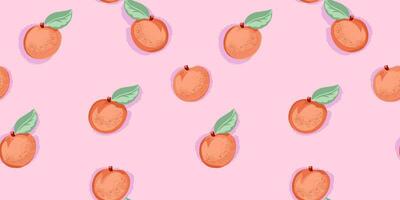 kreativ grafisk aprikos eller persika sömlös mönster på en pastell rosa bakgrund. vektor hand dragen skiss klotter. sommar frukt illustration för utskrift. design för tyg, mode