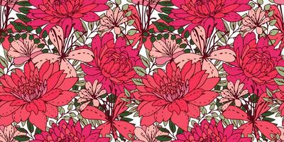 färgrik sömlös abstrakt stiliserade kreativ blommig mönster. vektor hand ritade. konstnärlig blomning fält av i många typer blommor och grenar löv utskrift. design för mode, textil, tyg
