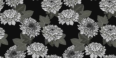 konstnärlig abstrakt blommor och grenar löv sömlös mönster. vektor hand ritade. elegans svart och vit blommig och blad bakgrund. stiliserade pioner botanisk illustration utskrift.