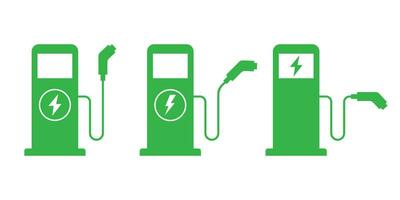 elektrisk fordon laddning punkt ikon uppsättning. bil laddning station tecken symbol. vektor illustration