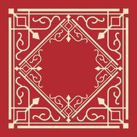 Vintage orientalischen Rahmen auf rotem Grund. dekorative Blumenmusterrahmenkunst für chinesische Neujahrsgrußkarte. Vektor