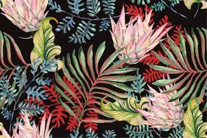sömlöst mönster av protea målad i akvarell bakgrund. designad för tyg lyxig och tapeter, vintage stil. handritad botanisk blommönster illustration. vektor