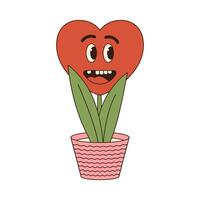 hjärta växt häftig retro ikon retro tecknad serie valentines dag element i trendig retro 60s 70s stil. vektor illustration.