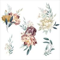einstellen von Blume Vereinbarungen Blume und Blätter Blumen- Illustration zum Hochzeit Karte vektor