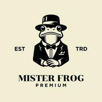 Frosch Gentleman Jahrgang Logo Symbol Design vektor