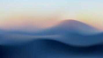 vektor lutning berg landskap med en soluppgång i dimma. volumetriska vågig bakgrund. suddig silhuetter av kullar på solnedgång. färgrik abstrakt tapet.