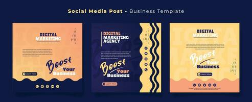 social media posta mall för företags- reklam i blå orange med vinka bakgrund design vektor