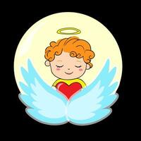süß wenig Junge Engel mit Herz und Flügel, Vektor Illustration