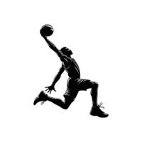 silhuett illustration av en basketboll spelare utför en slam dunka vektor