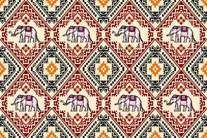 traditionell thailändisch Elefant Pixel Kunst bunt nahtlos Muster. Vektor Design zum Stoff, Fliese, Stickerei, Hintergrund, und Hintergrund