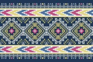 etnisk thai blommig pixel konst sömlös mönster. vektor design för tyg, matta, bricka, broderi, tapet och bakgrund