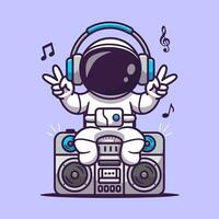 süß Astronaut Hören mit Boombox Karikatur Vektor Symbol illustriert. Wissenschaft Technologie Symbol Konzept isoliert Prämie Vektor. eben Karikatur Stil