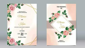 Luxus Hochzeit Einladung schön Rose Blumen und Gold Linie Ornament auf Aquarell Hintergrund vektor