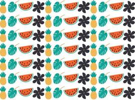 vattenmelon vektor illustration ananas bakgrund mönster tropisk blad och blomma