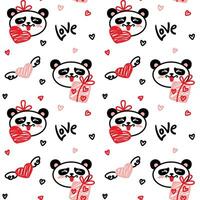 süß Panda mit Herzen. Valentinstag Tag. Liebe. nahtlos Muster. Vektor