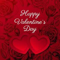 glücklich Valentinstag Tag Poster mit Herzen, handgemalt Rosen, und Text. Vektor modern Illustration