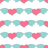 hjärta vingar flygande rosa blå kärlek mönster vektor
